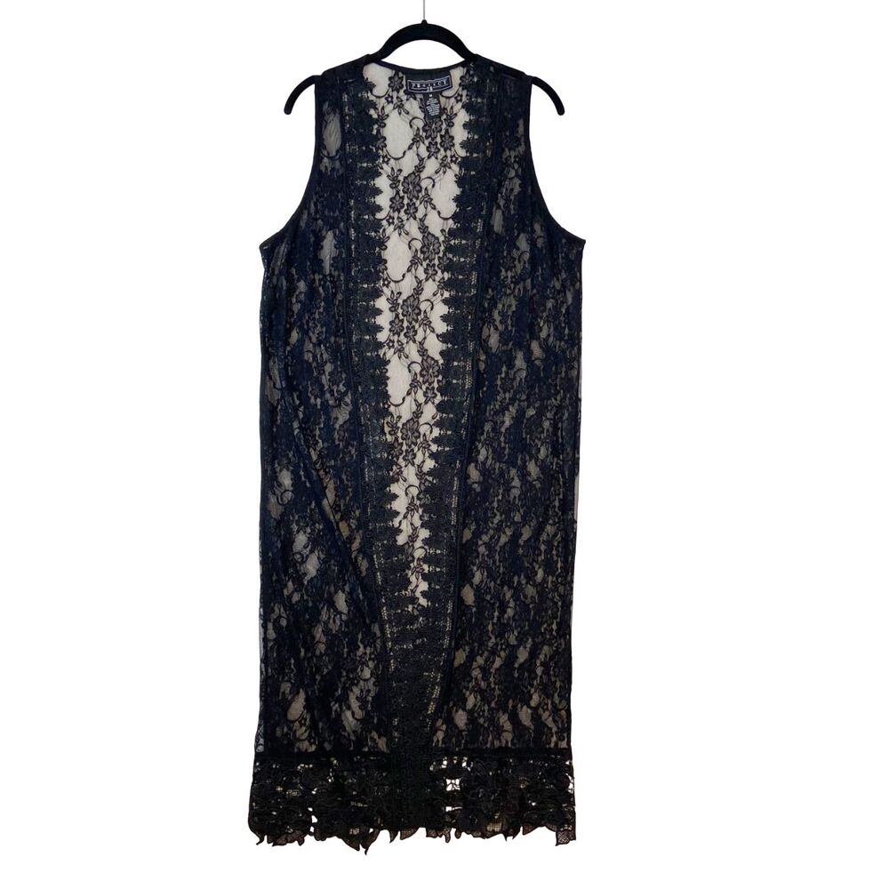 Project 28 Lace Duster Vest Long Line Women's‎ Sz M Black Whimsigoth Witchy